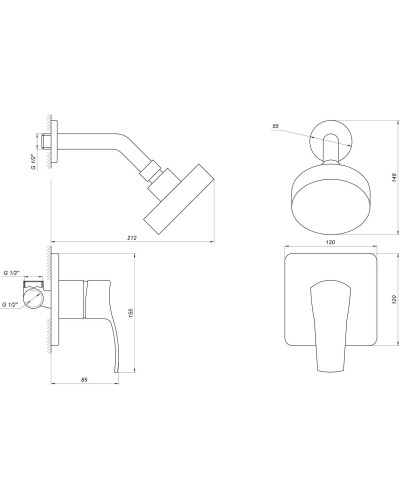 Змішувач для душу Globus Lux QUEENSLAND GLQU-0105S-KIT