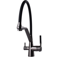 Змішувач для кухні під осмос Globus Lux GLLR-0800-11-01 гофрований на гайці латунь, Графіт-Чорн