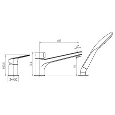 Змішувач для ванни TOPAZ CAPRI TCA-15111-H43-BL вбудований, 3 виходи.картридж D35 (комплект),ЧОРНИЙ