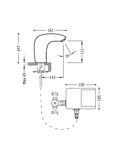 Змішувач сенсорний для умивальника TRES TRONIC 19290603 Hot/Cold з трансформатором 230V/6V