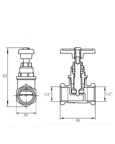 Кран ХВ вентильний прямий латунний 1/2″ВР х 1/2″ВР ливарний Б1111А VA