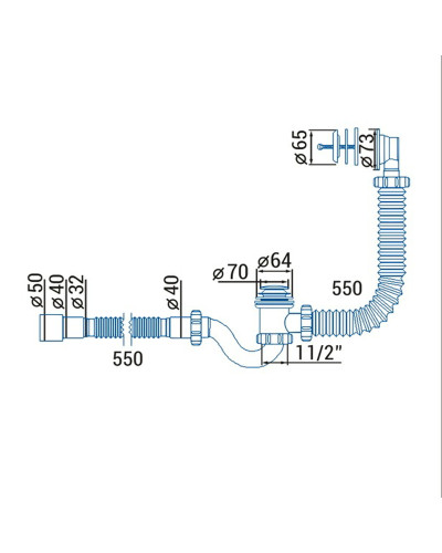 Сифон ″Waterstal″ для ванни Click-Clack з гнучкою трубою 32/40/50 (А - 14089)