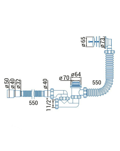 Сифон ″Waterstal″для ванни регульований Click-Clack з гнучкою трубою 32/40/50 (А - 18089)