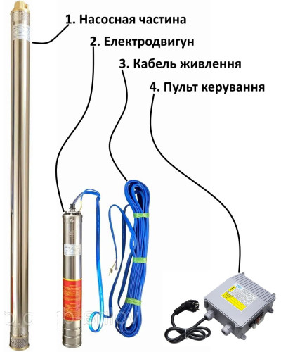 Насос свердловинний з підв, стійк, до піску 3″ OPTIMA 3SDm1,8/27 0,75 кВт 115м +пульт+кабель 15м NEW