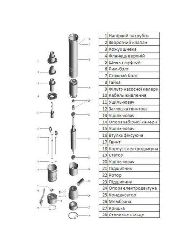 Насос свердловинний шнековий VOLKS pumpe 4QGD 1,8-50-0,5кВт 4 дюйми +кабель 15м