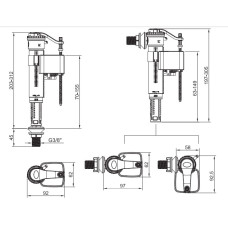 Комплект арматуры Koer KT-0301-3/8" (спускная 2-х + наполнительная с универс. подключением) (KR5059