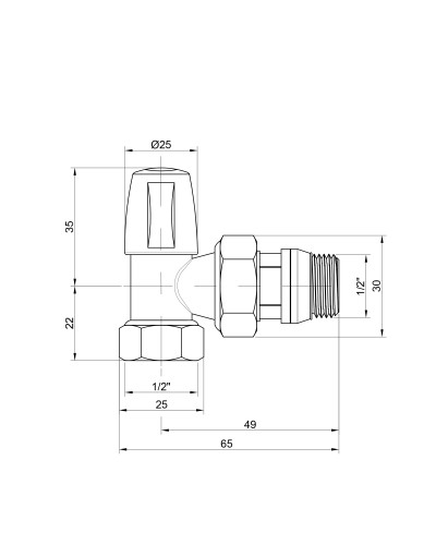 Кран радіаторний Icma 1/2" з антипротіканням кутовий без ручки №805+940