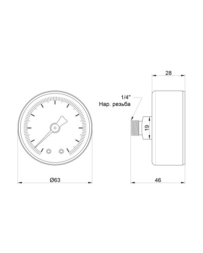 Манометр Icma 1/4" 0-10 бар, заднє підключення №243