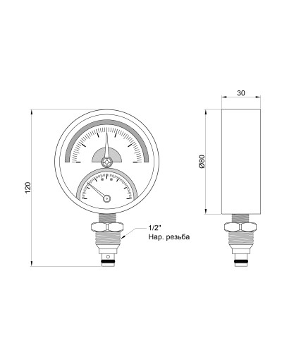 Термоманометр SD Plus 80 мм 1/2", нижнє підмикання SD17210B