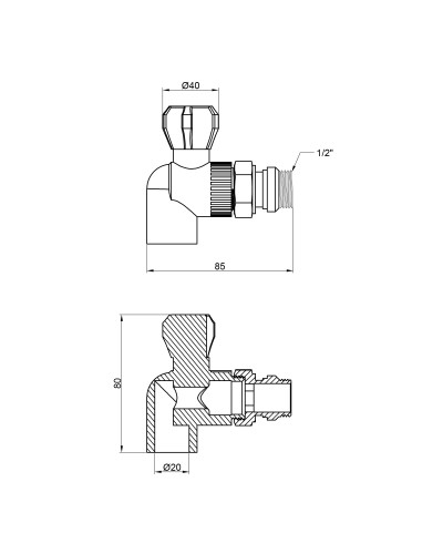 Кран кульовий радіаторний PPR Thermo Alliance 20х1/2" кутовий