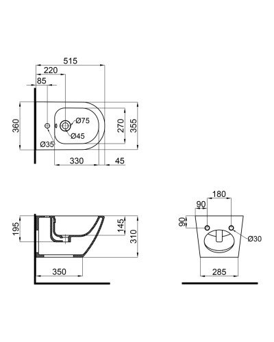 Біде підвісне Qtap Jay 520х360х320 White QT07555376W