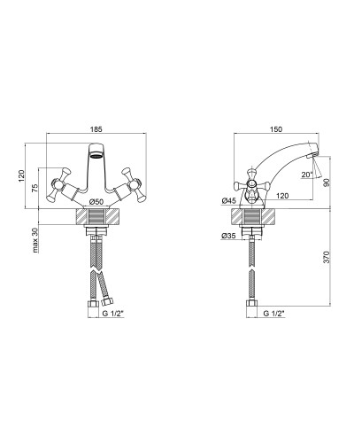 Змішувач для раковини Lidz Lamb 161F двохвентильний LDLAM161FCRM35446 Chrome