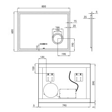 Дзеркало Qtap Stork 800х600 з LED-підсвічуванням Touch, лінза, цифровий годинник, димер, рег. яскравості QT157814226080W