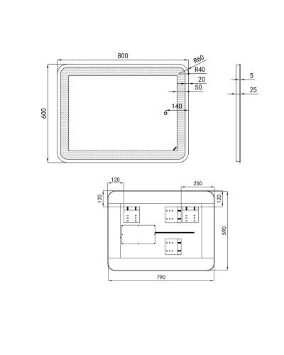 Дзеркало Qtap Swan 800х600 з LED-підсвічуванням Touch, димер, рег. яскравості Reverse QT167814146080W