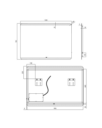 Дзеркало Qtap Tern 1000х700 з LED-підсвічуванням кнопковий перемикач, QT1778120870100W