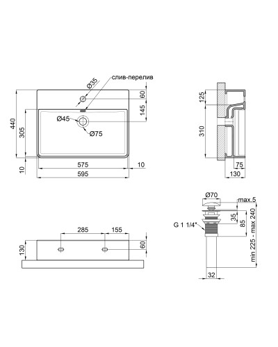 Раковина Qtap Nando LT 600х440х130 White з донним клапаном QT12112173W