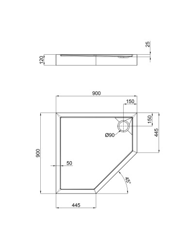 Душовий піддон Qtap Diamond 309912 90x90x12 см + сифон