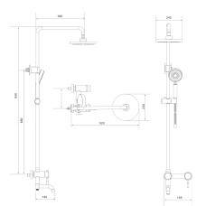 Душова система з верхнім тропічним душем для кабіни Lidz Aria 1030 на три споживача (з виливом) (k35) LDARI1030BLA43373 Black