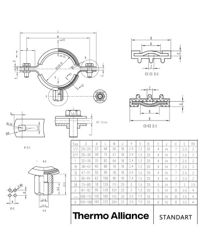 Хомут Thermo Alliance Standart з чорною гумою 3/4" (D26-30 мм) SD10020B