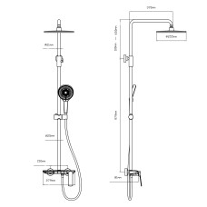 Душова система з верхнім тропічним душем універсальна Qtap Slavonice на три споживача (з виливом) QTSLA111GMB45905 Gunmetal Black PVD