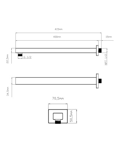 Кронштейн для верхнього душу Qtap Trubice 400 мм прямокутний QTTRU120BLM45929 Black Matt