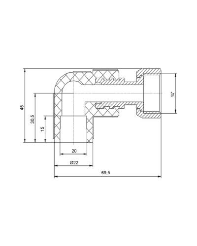 Кутик PPR з накидною гайкою Blue Ocean 20х3/4", 90° ВР з латунним штоком