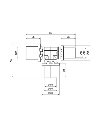 Трійник прес Icma 20х20х16 №406