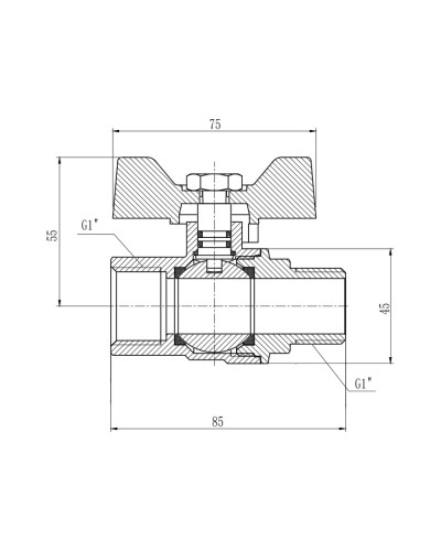 Кран кульовий SD Forte 1" ВЗ для газа (метелик) SF607G25