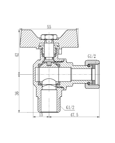 Кран кульовий з накидною гайкою SD Forte 1/2" ВЗ для води кутовий SF224W15