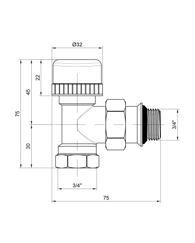 Кран термостатичний SD Plus 3/4" ВЗ з антипротіканням для радіатора кутовий SD350W20