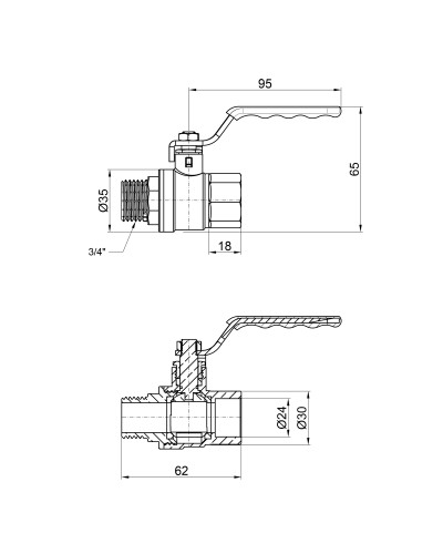 Кран кульовий SD Plus 3/4" ВЗ для води (важіль) SD605NW20PN40