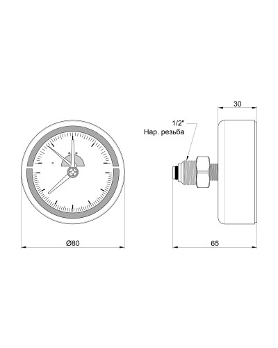 Термоманометр SD Plus 80 мм 1/2", заднє підмикання SD1734B