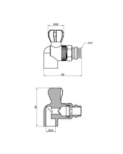 Кран кульовий радіаторний PPR Thermo Alliance 25х3/4" кутовий