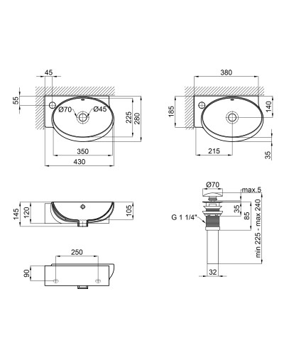 Раковина Qtap Leo 430x290x140 White з донним клапаном QT11115011LW