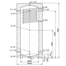 Теплоакумулятор Thermo Alliance TAI-10 350 з теплообмінником 1,4 кв. м з ізоляцією 60 мм