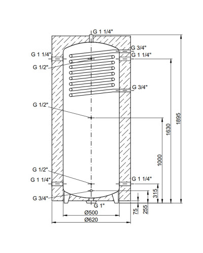 Теплоакумулятор Thermo Alliance TAI-10 350 з теплообмінником 1,4 кв. м з ізоляцією 60 мм