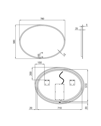 Дзеркало Qtap Virgo 780х580 з LED-підсвічуванням Touch, димер, рег. яскравості QT18783502W