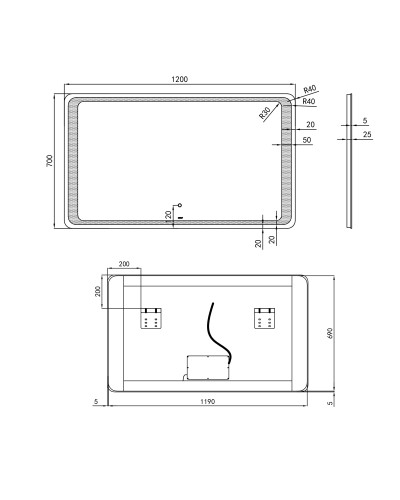 Дзеркало Qtap Leo 1200х700 з LED-підсвічуванням Touch, димер, рег. яскравості QT1178141870120W