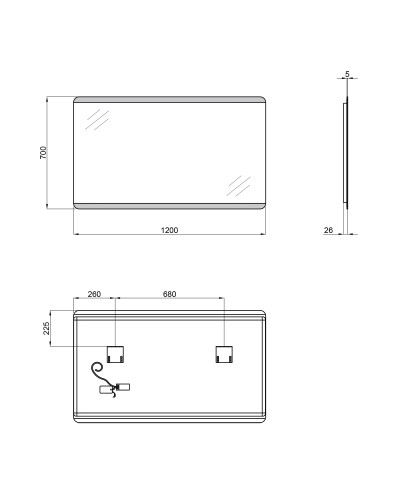 Дзеркало Qtap Tern 1200х700 з LED-підсвічуванням кнопковий перемикач, QT1778120870120W