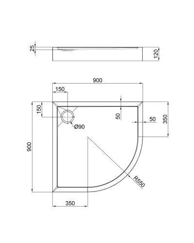 Душовий піддон Qtap Robin 309912C 90x90x12 см + сифон