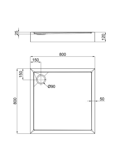 Душовий піддон Qtap Tern 308812C 80x80x12 см + сифон