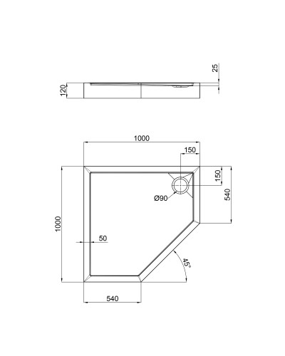 Душовий піддон Qtap Diamond 301112 100x100x12 см + сифон