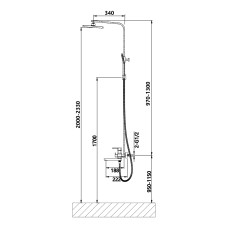 Душова система з верхнім тропічним душем універсальна Lidz Dozorca 1030 на три споживача (з виливом) (k35) LDDOZ1030CRM45407 Chrome