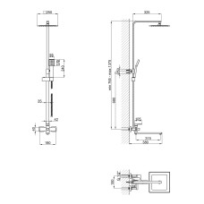 Душова система з верхнім тропічним душем універсальна Lidz Kubis 1033 на три споживача (з виливом) (k35) LDKUB1033NKS46110 Nickel