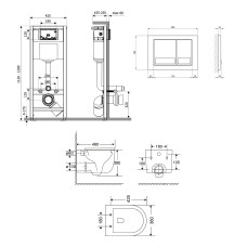 Готове рішення Qtap для ванної кімнати: підвісний унітаз Taurus + комплект інсталяції Nest 4 в 1 (квадратна клавіша Chrome)