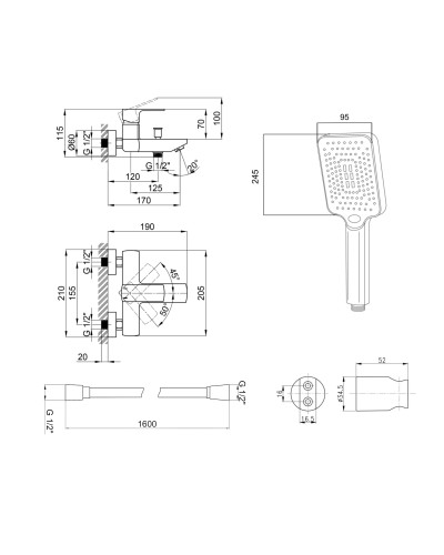 Комплект Qtap Lipno: Змішувач для ванни QTNH3023101DCB + душовий комплект (QT054BL43074+QTRUC125BLM45780+QT829910842854OB)