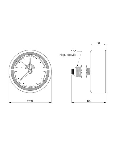 Термоманометр SD Plus 80 мм 1/2", заднє підмикання SD1736B