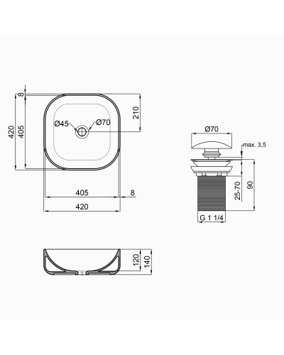 Раковина-чаша Qtap Kolibri 430х430х150 White з донним клапаном QT1011K396W