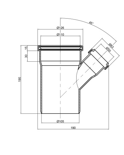 Трійник PPR каналізаційний TA Sewage 110х50х110, 45°