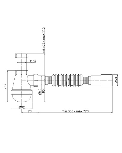 Сифон для раковини Lidz (WHI) 60 08 E003 00 (вихід 50 мм) без випуска